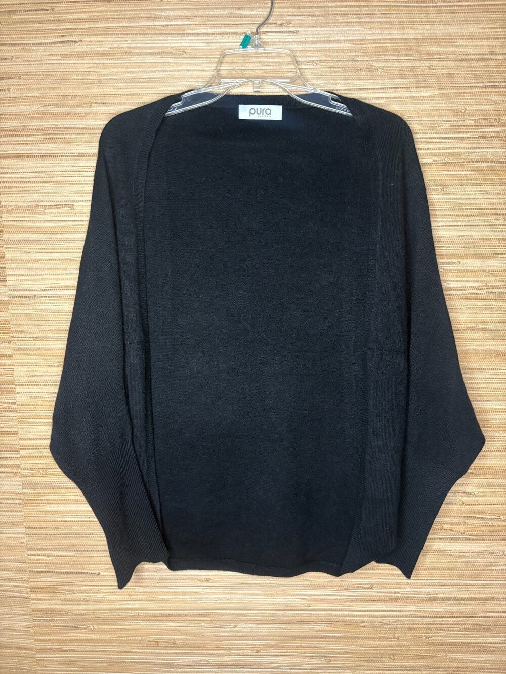 Pura Cashmere Black Oversized Dolman Batwing Knit Cardigan Black OS